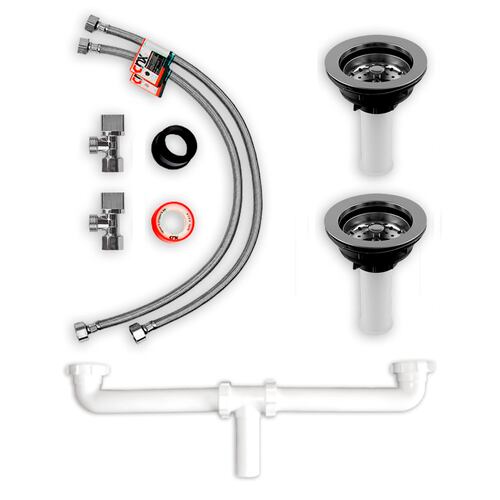 Kit de instalación de fregadero (Tarja) con doble tina (Incluye todo lo necesario para instalar tarja y mezcladora).