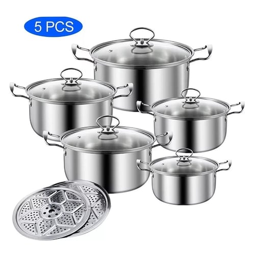Batería 5pcs Set Cacerolas Y Sarten Acero Inoxidable 410