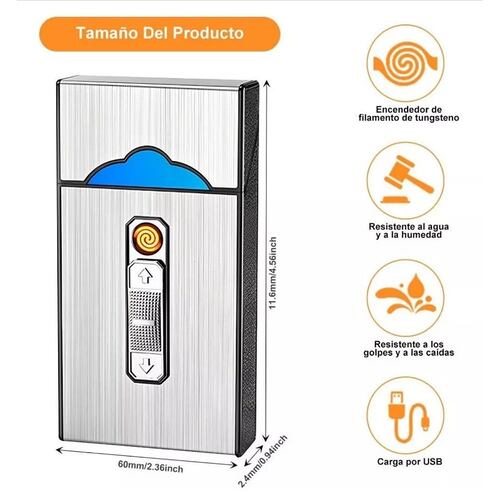 Cigarrera Con Encendedor Electrónico Usb Arco Plasma 2 Es 1