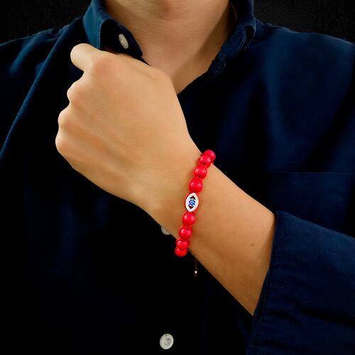Pulsera Roja Ojo Turco de Plata .925 Hombre piedra zirconia.