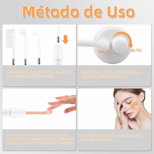 Dispositivo facial de alta frecuencia para limpiar la piel, evitar arrugas y apoyo a crecimiento de cabello.
