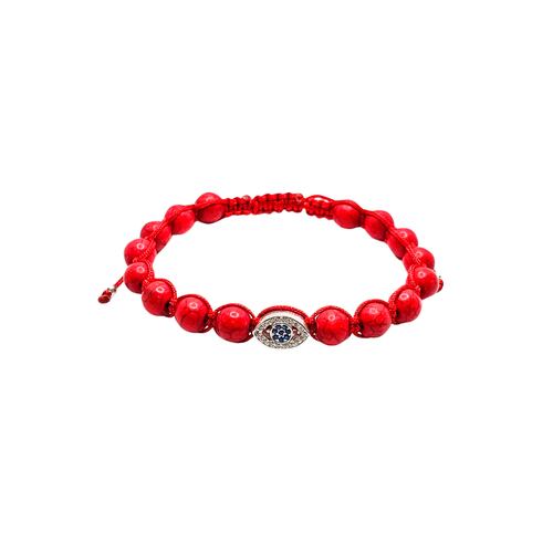 Pulsera Roja Ojo Turco de Plata .925 Hombre piedra zirconia.