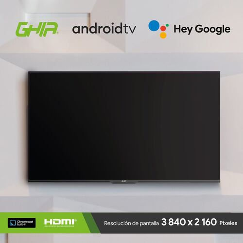 Televisión de 55'' Ghia G55ATV22, 4K Ultra HD, Smart Android TV, Negro.