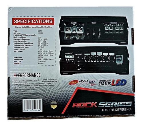 Mini Amplificador Digital Monoblock Rock Series RKS-P1000.1DM 2800 Watts Clase D 1 Ohm Performance S.
