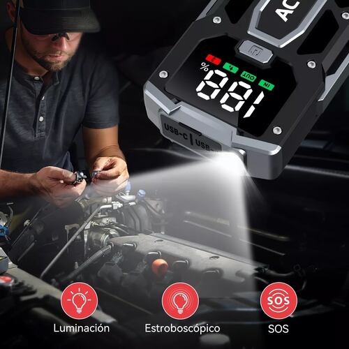 Arrancador De Batería De Auto Con Pantalla Para 8 Cilindros