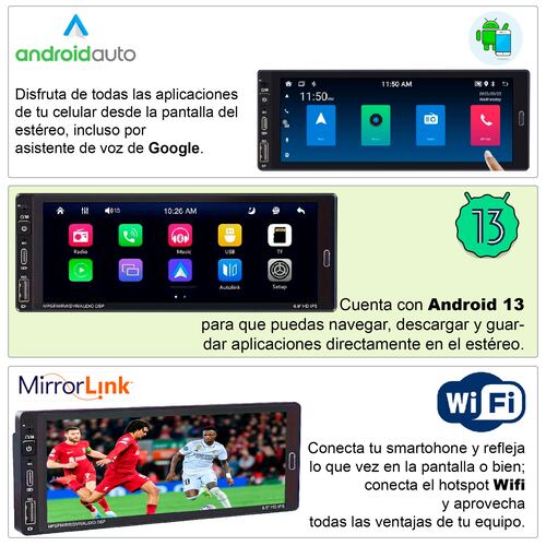 AUTOESTEREO VAK 3558 1 DIN 6.8" ANDROID CARPLAY CAMARA GPS.