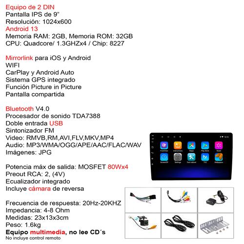AUTOESTEREO VAK M709 2 DIN 9" ANDROID CARPLAY CAMARA GPS.