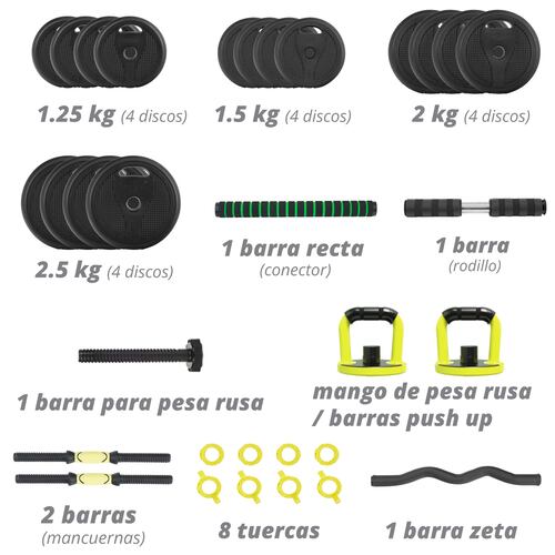 Altera 30 KG Set de Pesas y Mancuernas Cemento 6 en 1 Ajustables con Varilla de Conexión y Discos de Pesas Ejercicio en Casa Gimnasio.