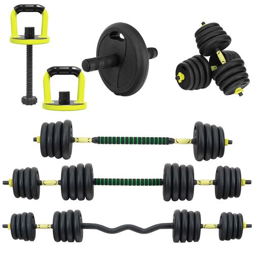 Altera 30 KG Set de Pesas y Mancuernas Cemento 6 en 1 Ajustables con Varilla de Conexión y Discos de Pesas Ejercicio en Casa Gimnasio.