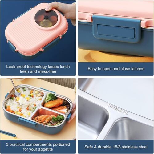 Lonchera Contenedor Termico Almuerzo Niños Acero Inoxidable ROSA