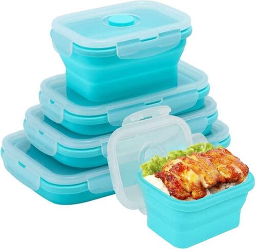 Loncheras Plegables Y Herméticas De Silicona P/comida 4 Pzs. AZUL