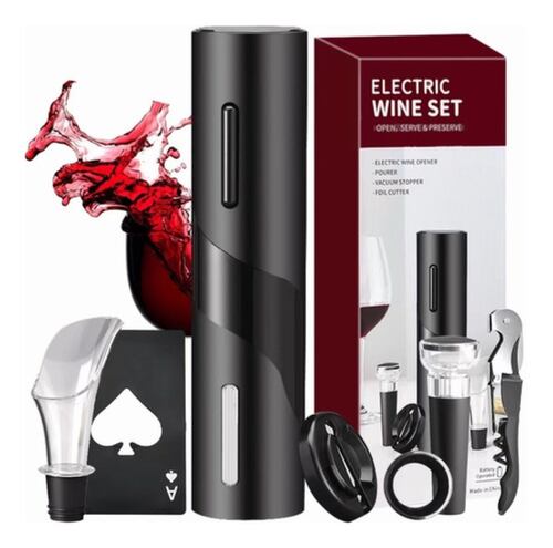 Sacacorchos Eléctrico Para Vino 7 En 1 Juego De Destapador NEGRO