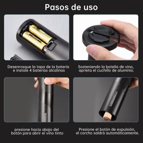 Sacacorchos Eléctrico Para Vino 7 En 1 Juego De Destapador NEGRO