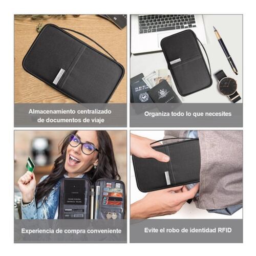 Cartera Porta Funda Pasaporte Documentos NEGRO