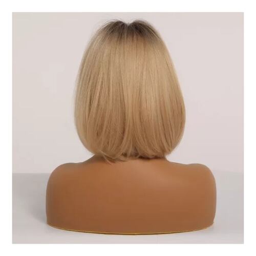 Peluca Para Mujer Rubia Flequillo Natural Bob Recto Cosplay RUBIO