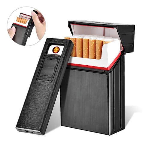 Cigarrera Con Encendedor Electrónico Usb Arco Plasma 2 Es 1 negro