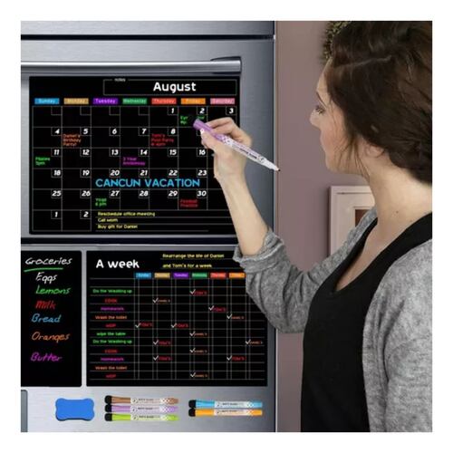 Pizarrón Calendario Magnético Planeador Pizarra Con Marcador NEGRO.