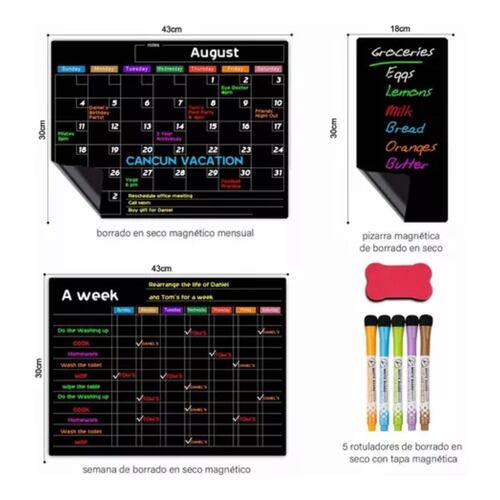 Pizarrón Calendario Magnético Planeador Pizarra Con Marcador NEGRO.