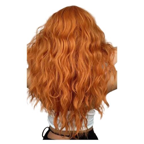 Peluca Naranja Para Mujer Dama Larga Ondulada Flequillo 