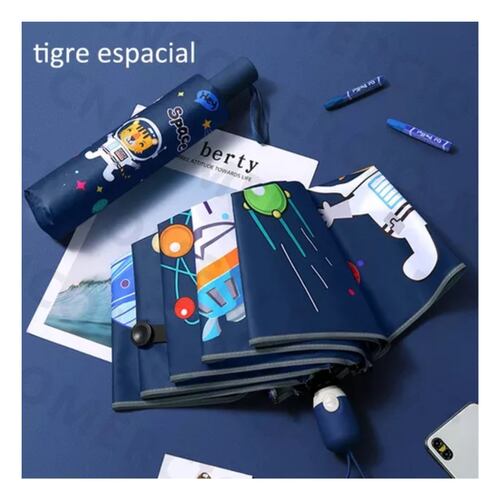 Paraguas Sombrilla Infantil, Automático Para Niño Color:4 gato astronauta 
