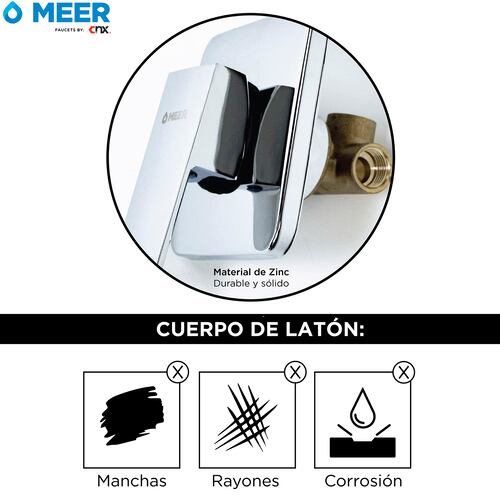 MEER Faucets by CNX | Juego de Regadera de Acero Inoxidable con Mezcladora Monomando y Toallero, Incluye Tubo para Regadera.