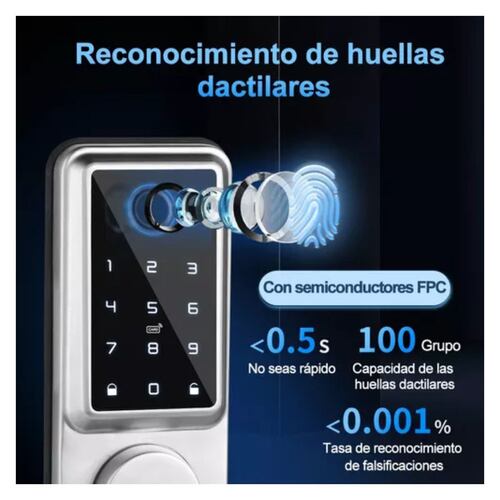Cerradura Inteligente Electrónica C/lector D/huella Dactilar gris 
