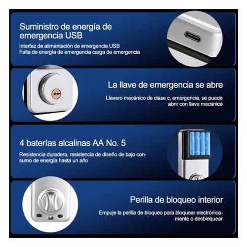 Cerradura Inteligente Electrónica C/lector D/huella Dactilar gris 