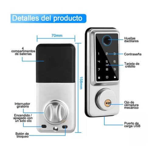 Cerradura Inteligente Electrónica C/lector D/huella Dactilar gris 