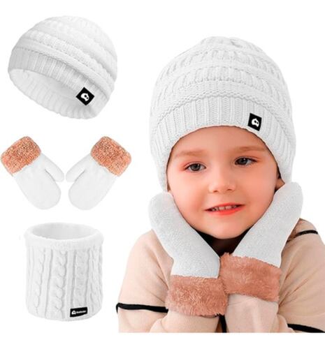 Gorro Bufanda Guante Conjunto Térmico Invierno blanco