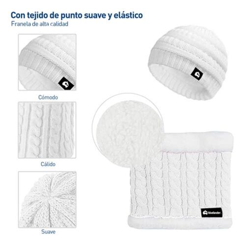 Gorro Bufanda Guante Conjunto Térmico Invierno blanco