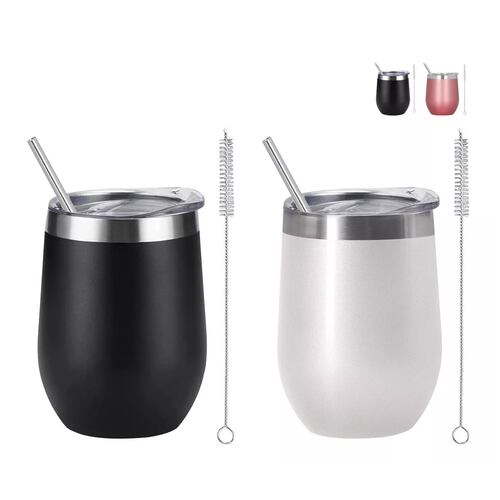 Vaso Térmico Vino/café Acero Inoxidable,12oz Calor/frí 2pz Negro/Blanco