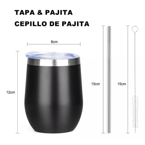 Vaso Térmico Vino/café Acero Inoxidable,12oz Calor/frí 2pz Negro/Blanco