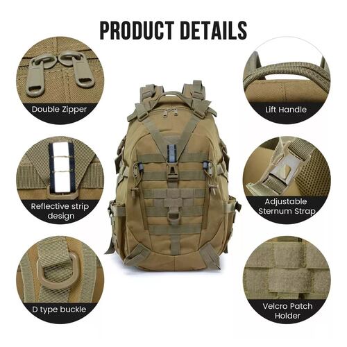 Mochila Tactica De Cámping Impermeable Gran Capacidad 45l Caki