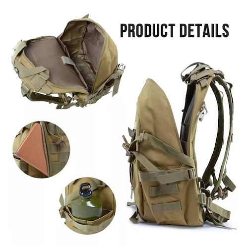 Mochila Tactica De Cámping Impermeable Gran Capacidad 45l Caki
