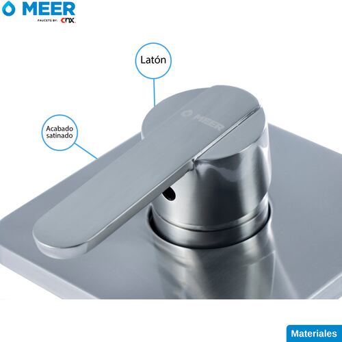 MEER Faucets By CNX Mezcladora para Ducha de Acero Inoxidable, Llave para Regadera de Baño Cuadrada (Satinada).