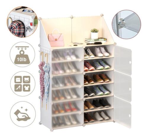 7 Capa Zapatera Mueble Organizador Ropa Caja Armable Estante blanco