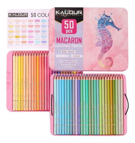 Set 50 Lápices Dibujo Colores Y Estuche Profesional Artista ROSA
