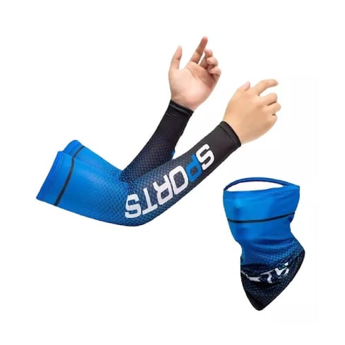 Kit De Seda Hielo Bandana Y Mangas De Protección Uv Unisex Azul