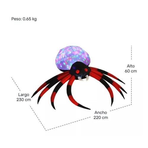 Inflable Halloween Araña Gigante Spider Luz Led 2.3 Mts NEGRO/ROJO