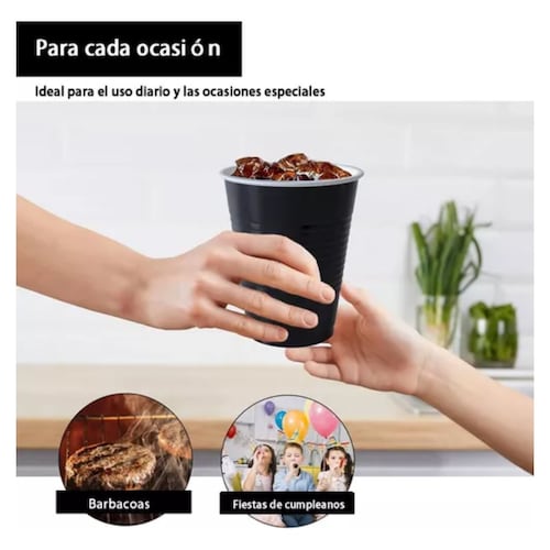 50 Vasos Desechable Plástico Bicolor Prémium Eventos Fiestas NEGRO