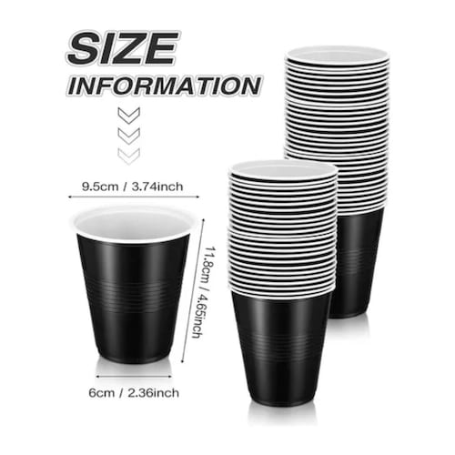 50 Vasos Desechable Plástico Bicolor Prémium Eventos Fiestas NEGRO