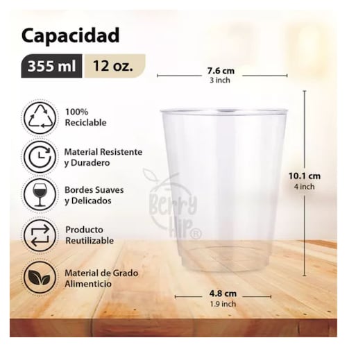 100 Copas de Plástico Berry Bloom Resistente  TRANSPARENTE