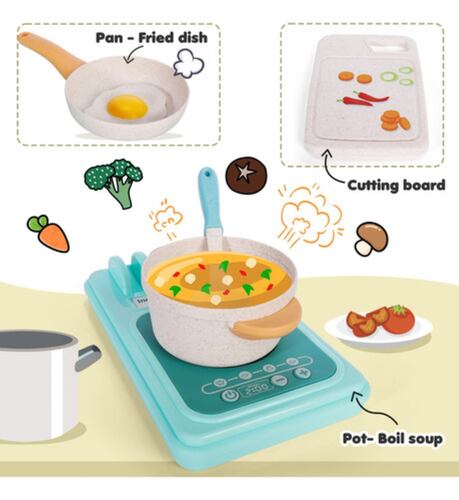 Juego De Cocina Juguete Para Niñas De Paja De Trigo 28 Pzs GRIS
