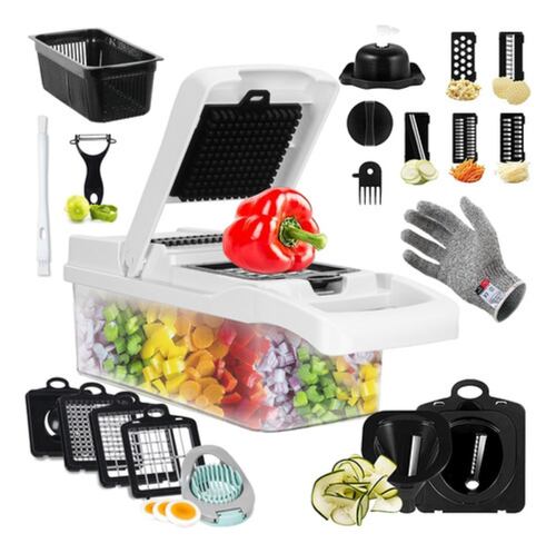 Kit De Picador De Verduras Rallador 20 In 1 Con Cesta+guante BLANCO