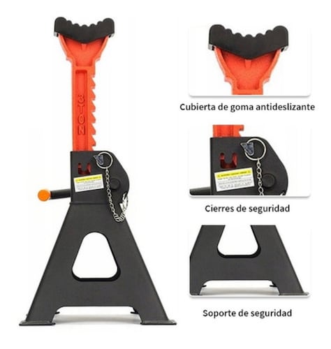 Torre Auto 2 Piezas 3 Toneladas Doble Seguro Altura 28-41 Cm negro
