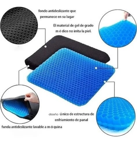 Cojin Gel Silicon Ergonomico Panal Comodo Asiento Auto Silla AZUL