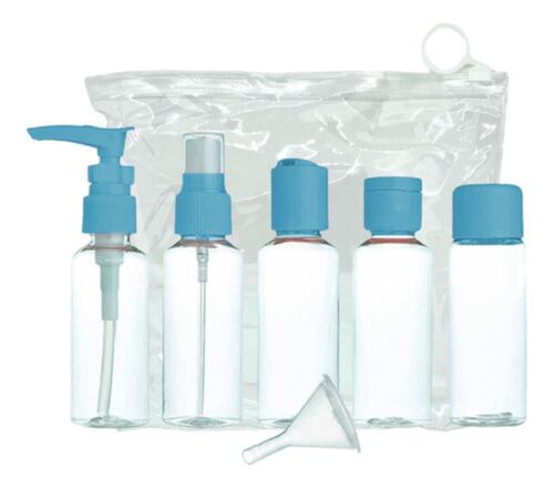 Kit De Viaje Botellas Rellenables Frascos Bolsillo Estuche AZUL