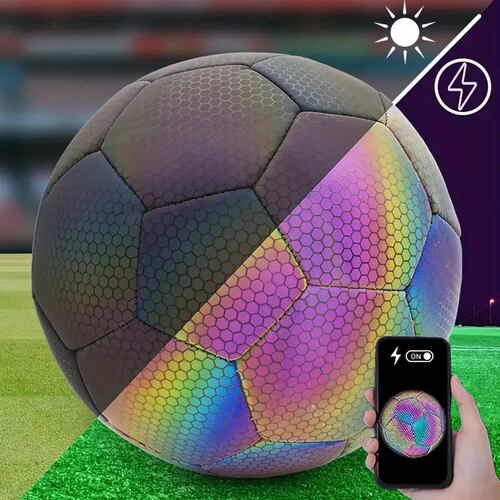 Balón de Fútbol Soccer Reflectante Luminoso Brillante Efecto Tornasol Multicolor No. 5.