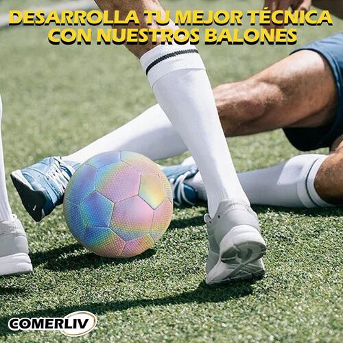 Balón de Fútbol Soccer Reflectante Luminoso Brillante Efecto Tornasol Multicolor No. 5.
