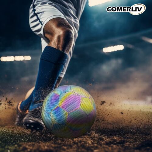 Balón de Fútbol Soccer Reflectante Luminoso Brillante Efecto Tornasol Multicolor No. 5.